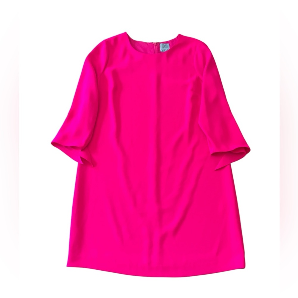 CeCe Hot Pink Shift Dress ¾ Sleeve Tie Round Neck Knee Length Size 10 - Picture 5 of 14